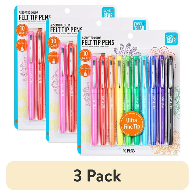 (3 pack) Pen+Gear Felt-Tip Pens, Ultra Fine, Assorted Colors, 10 Pack