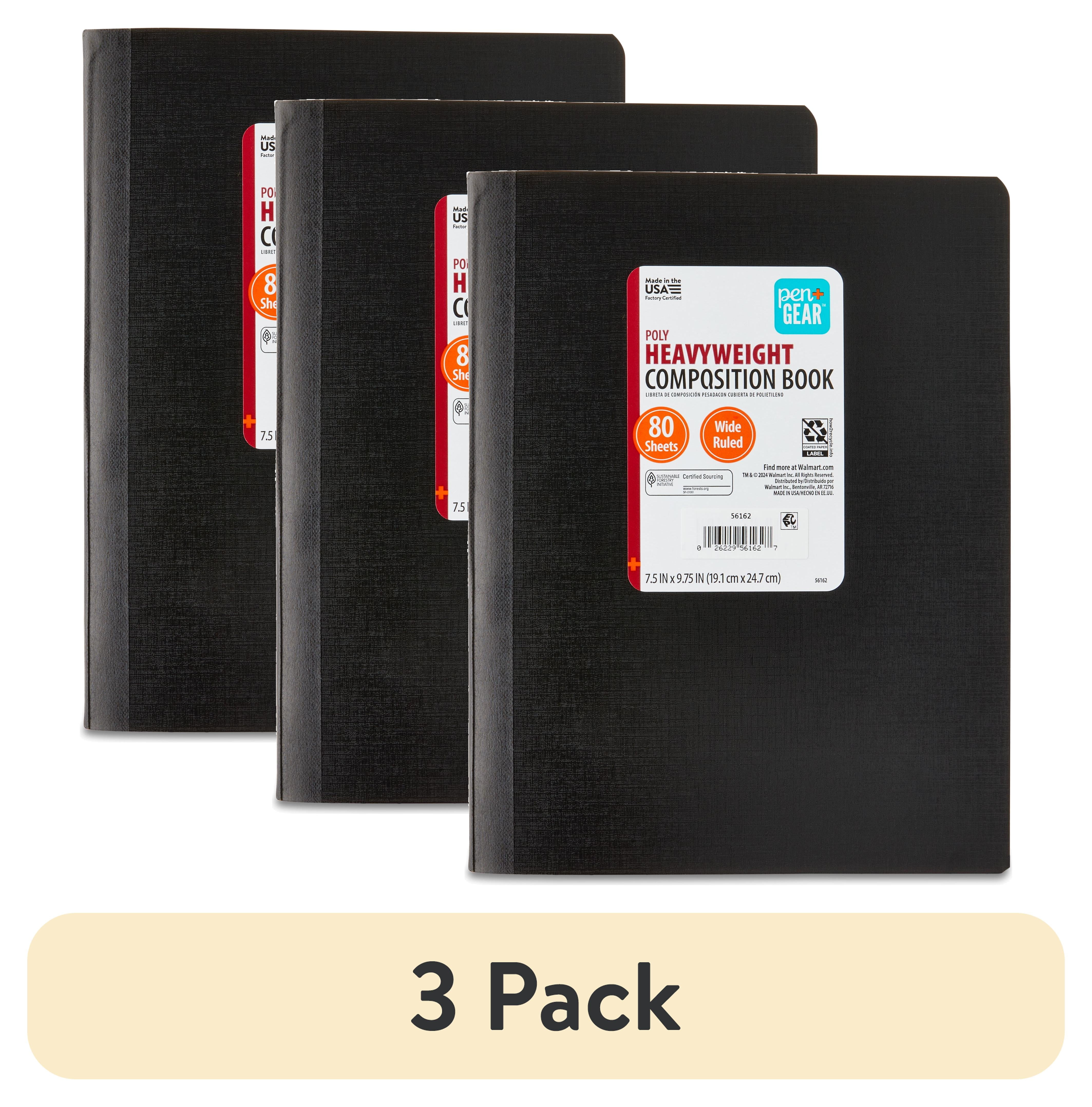 (3 pack) Pen+Gear Heavyweight Wide Ruled Poly Composition Book, 7.5 in x 9.75 in, Black, 80 Sheets