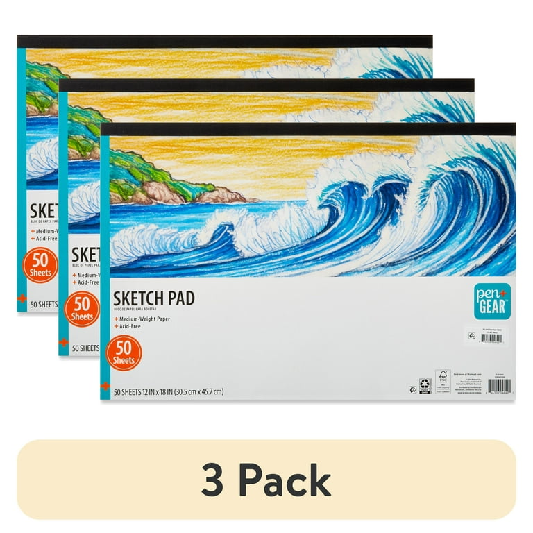 3 pack) Pen+Gear Medium Weight Sketch Pad, White, 18 in x 12 in