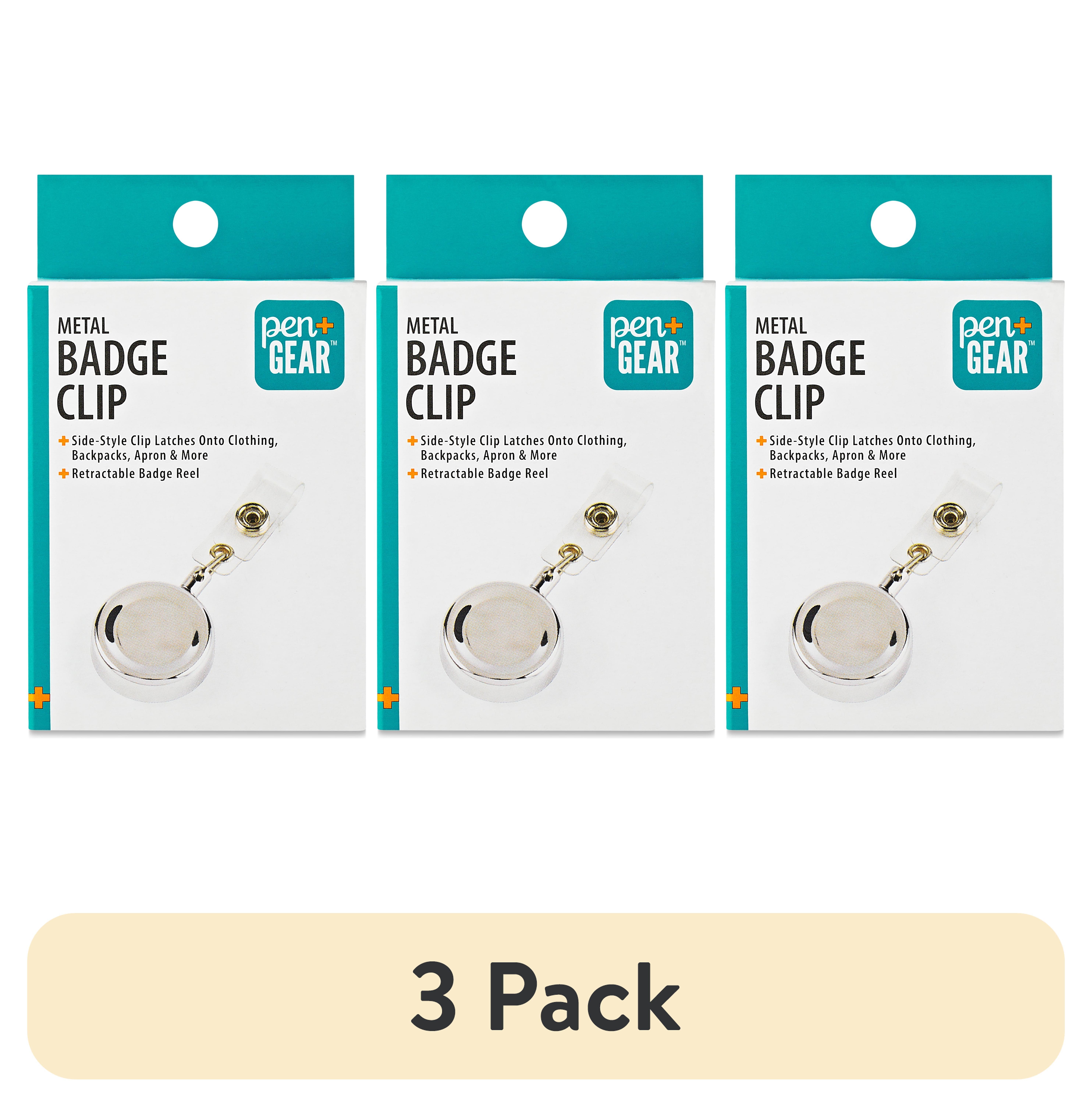 (3 pack) Pen+Gear Metal Badge Reel Clip, Silver