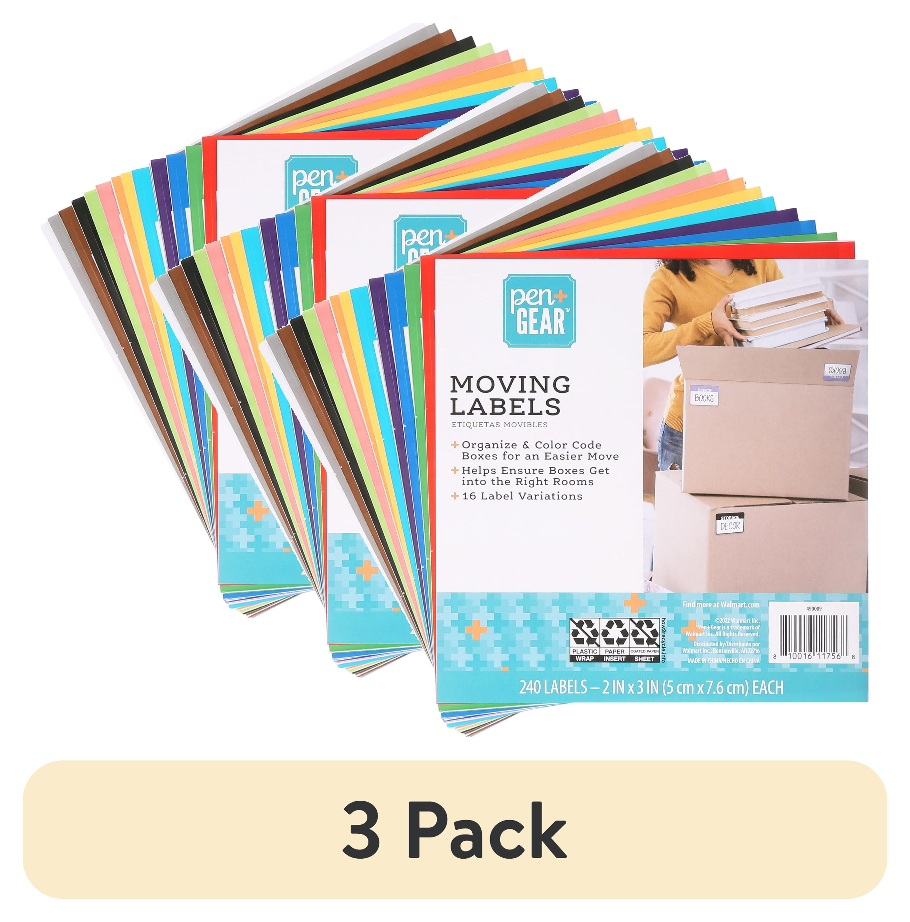 (3 pack) Pen+Gear Moving Labels, 16 Room Variations, 2 in x 3 in Labels, 240 Total Color Coded Labels, Multi-color