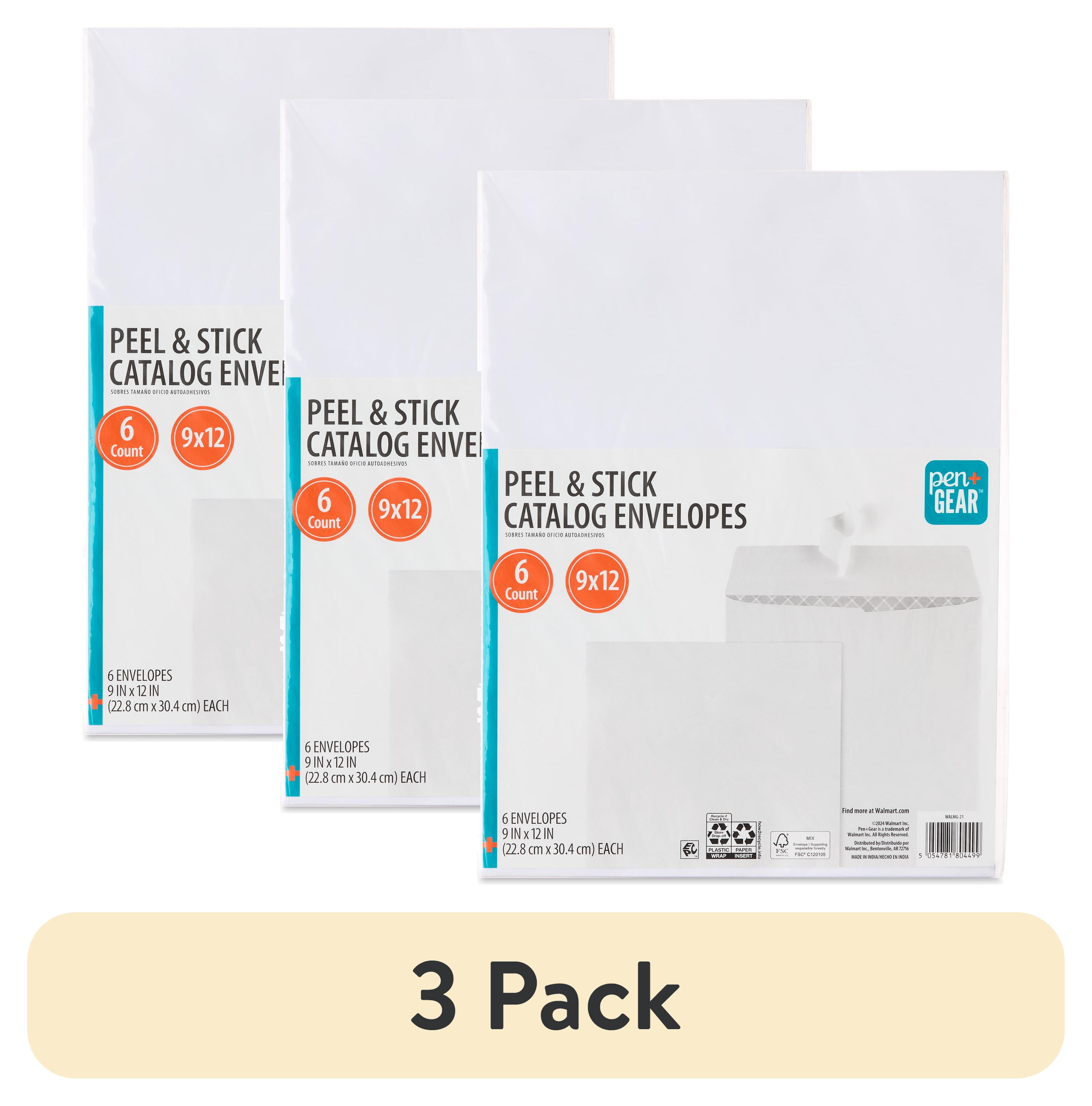 (3 pack) Pen+Gear Peel and Stick Catalog Envelopes, White, 9 in x 12 in, 6 Count