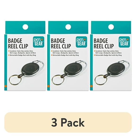 (3 pack) Pen+Gear Retractable Badge Reel Clip, Black