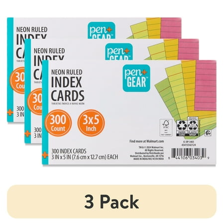(3 pack) Pen+Gear Ruled Index Cards, Neon Assorted Colors, 300 Count, 3" x 5" price history and forecast - Pen+Gear IC-OP-3403