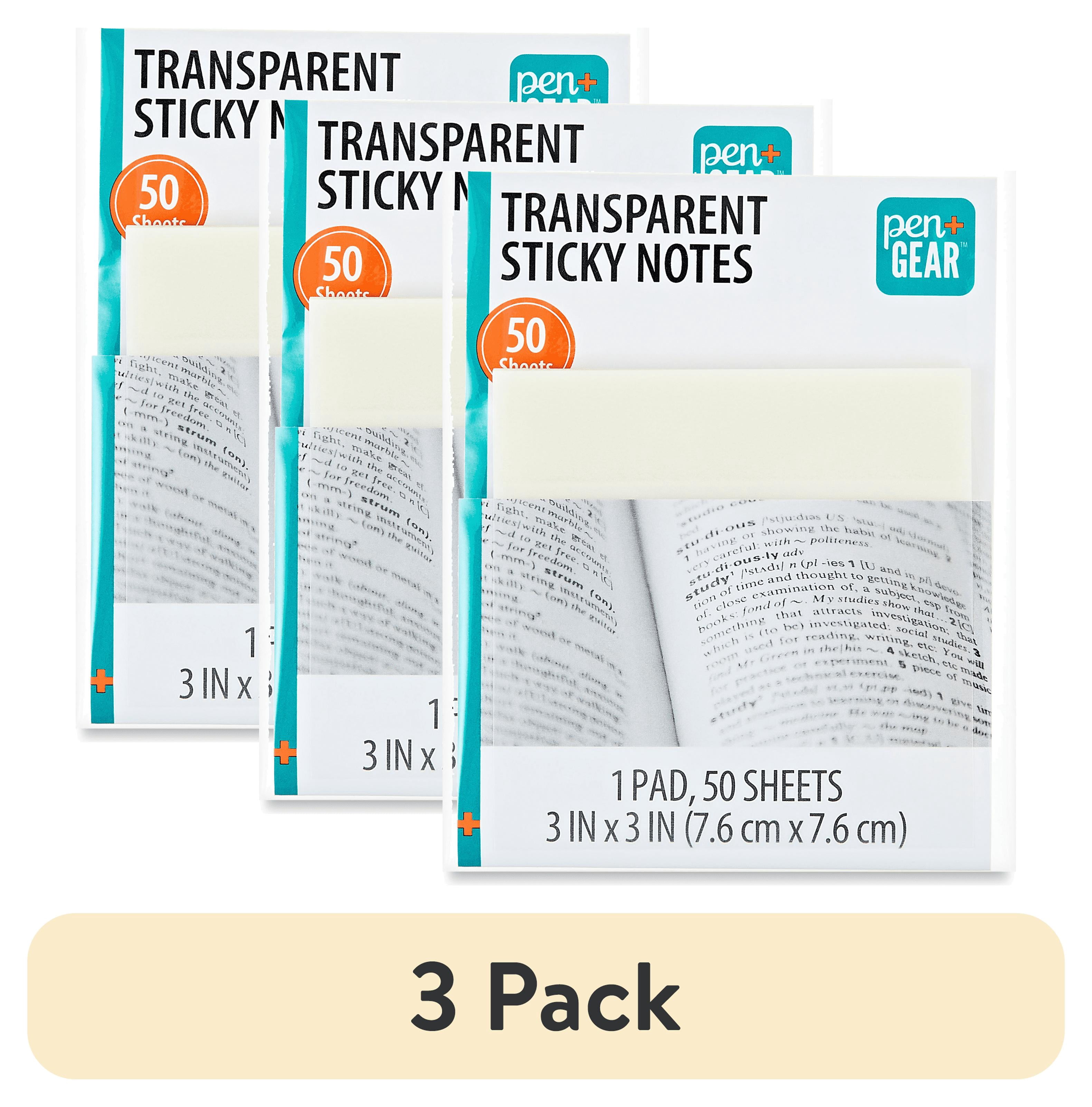 (3 pack) Pen+Gear Semi-Transparent Sticky Notes 3x3 Inch, 50 Sheets Per Pad