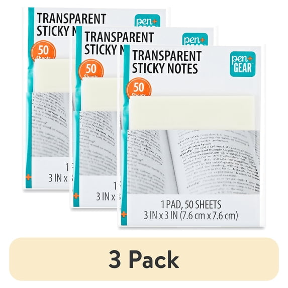 (3 pack) Pen+Gear Semi-Transparent Sticky Notes 3x3 Inch, 50 Sheets Per Pad