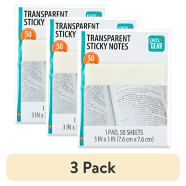 (3 pack) Pen+Gear Semi-Transparent Sticky Notes, 3in x 3in, 50 Sheets, 1 Pad