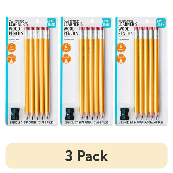 (3 pack) Pen+Gear #2 HB Sharpened Learner Pencils with Jumbo Sharpener, 5 Count – Yellow, Beginner-Friendly