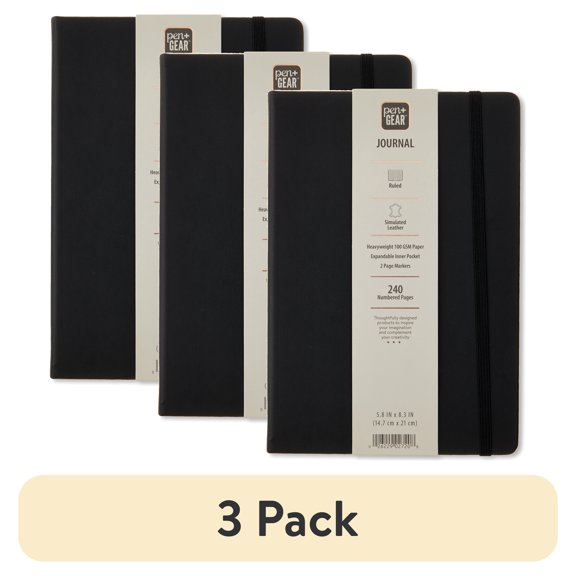 (3 pack) Pen+Gear Simulated Leather Journal, Black, A5 (5.8" x 8.3"), 240 Ruled Pages