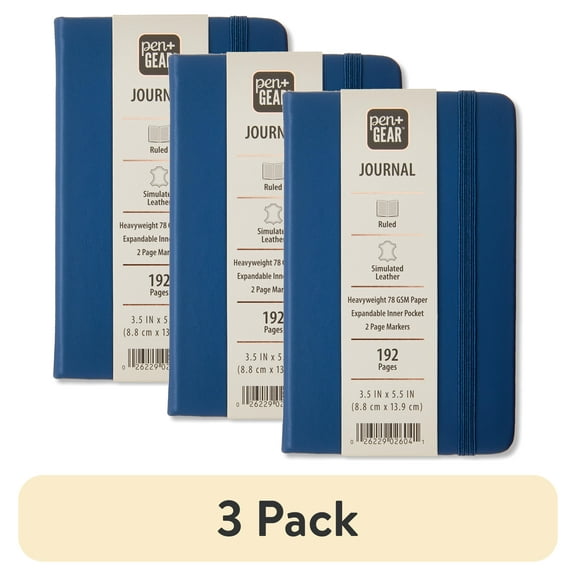 (3 pack) Pen+Gear Simulated Leather Journal, Blue, 3.5" x 5.5", 192 Ruled Pages