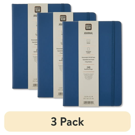 (3 pack) Pen+Gear Simulated Leather Journal, Indigo, 5.8" x 8.3", 240 Dotted Pages