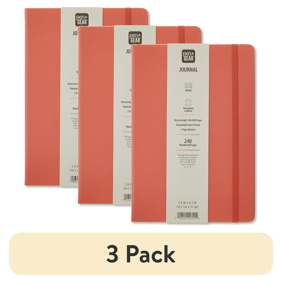 (3 pack) Pen+Gear Simulated Leather Journal, Red, 5.8" x 8.3", 240 Ruled Pages