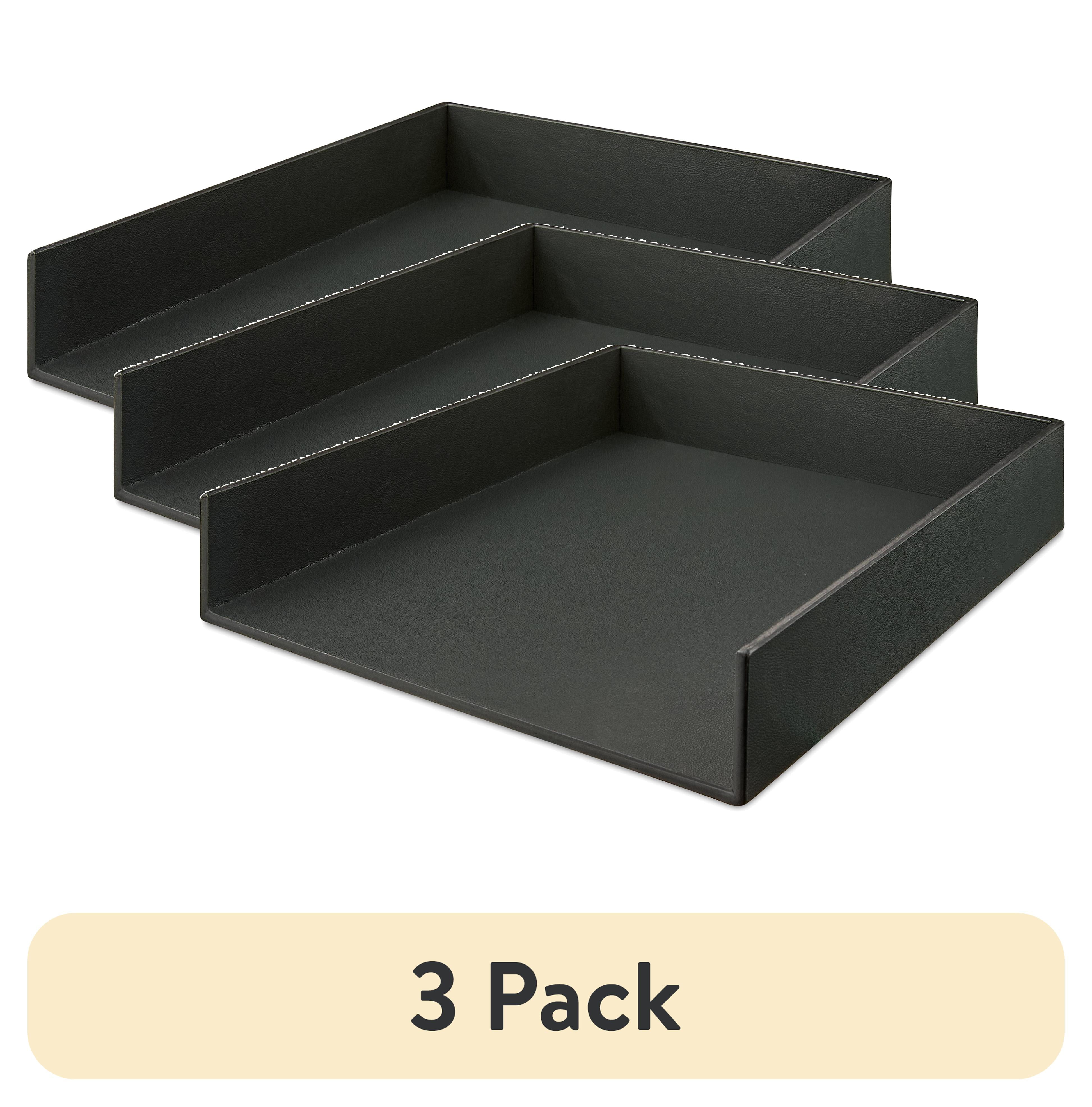 (3 pack) Pen+Gear Simulated Leather Letter Tray, 10 in x 12 in x 2 in, Rich Black