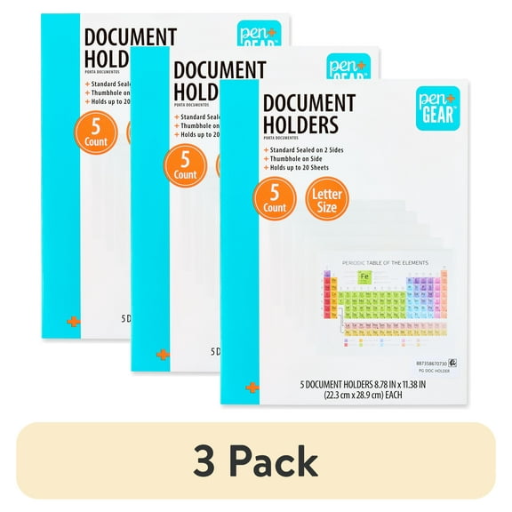 (3 pack) Pen+Gear Document Holders, Letter Size, Clear, 5 Count