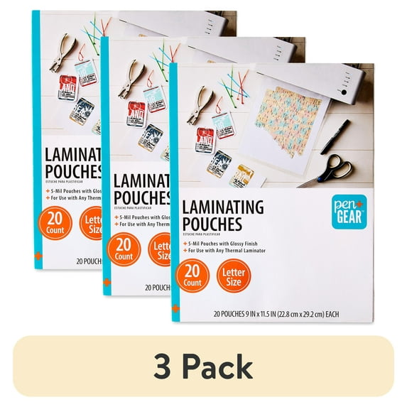 (3 pack) Pen+Gear Thermal Laminating Pouches 20 Count, 9 x 11.5 x 0.1inch, Laminator Type: Thermal