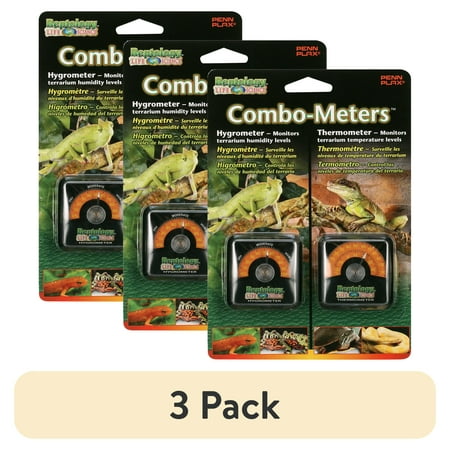 (3 pack) Penn-Plax Reptology Terrarium Reptile Hygrometer & Thermometer Combo for Reptiles - Black and Orange
