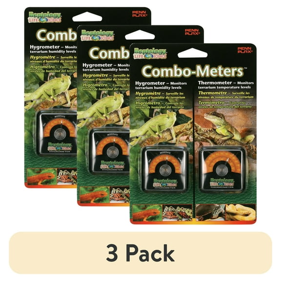 (3 pack) Penn-Plax Reptology Terrarium Reptile Hygrometer & Thermometer Combo for Reptiles - Black and Orange