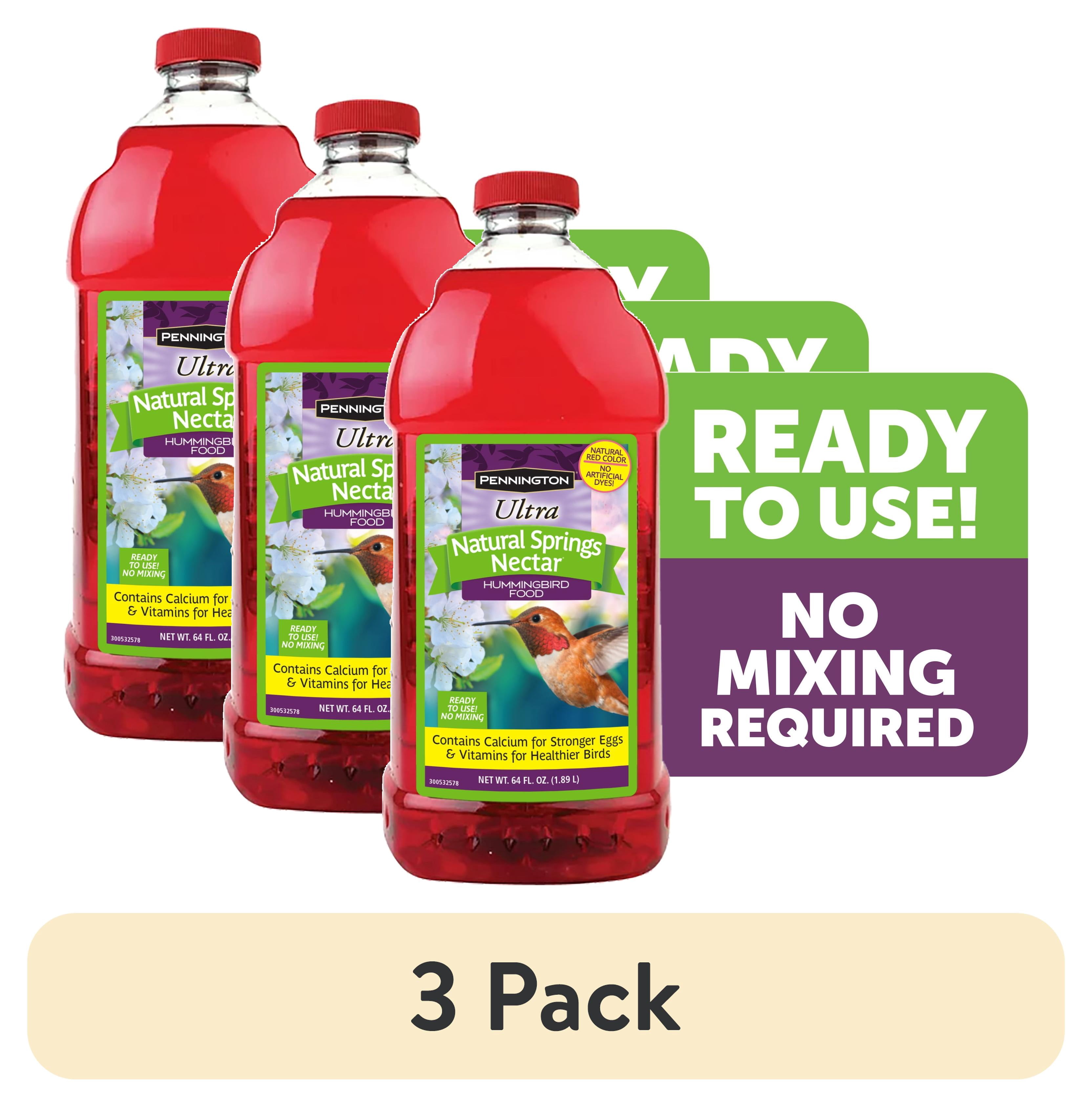 (3 pack) Pennington Ready-to-Use Ultra Hummingbird Nectar Food, No Artificial Dye, 64 fl oz Liquid, 1 Pack