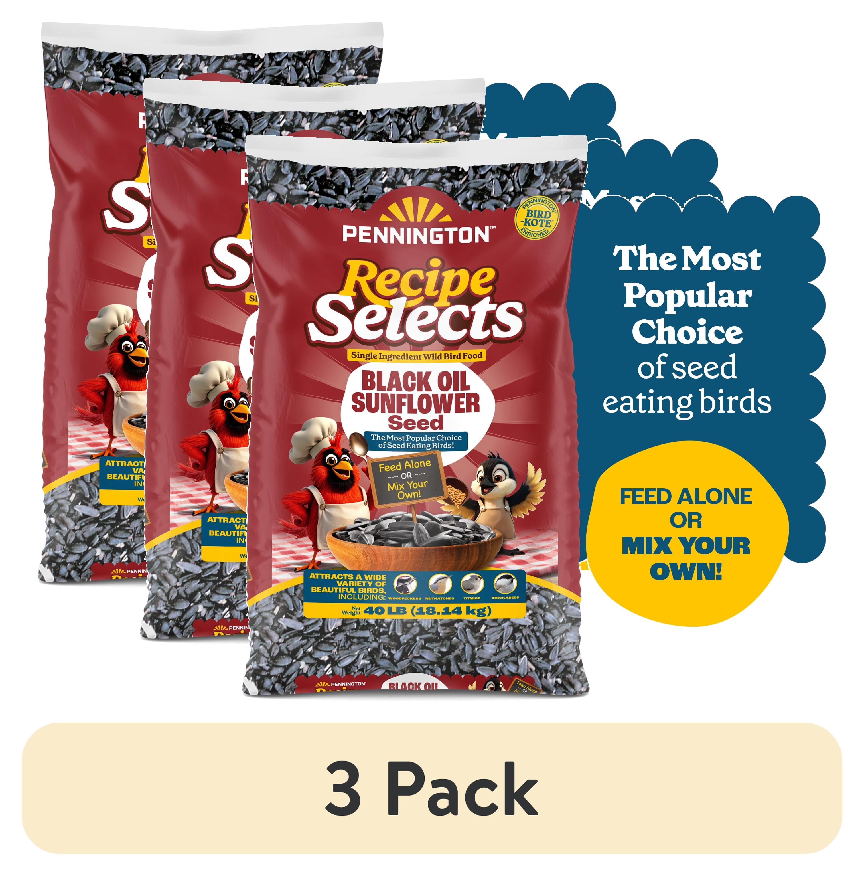 (3 pack) Pennington Recipe Selects Black Oil Sunflower Seed Dry Wild Bird Feed, Bird Food, 40 lb. Bag