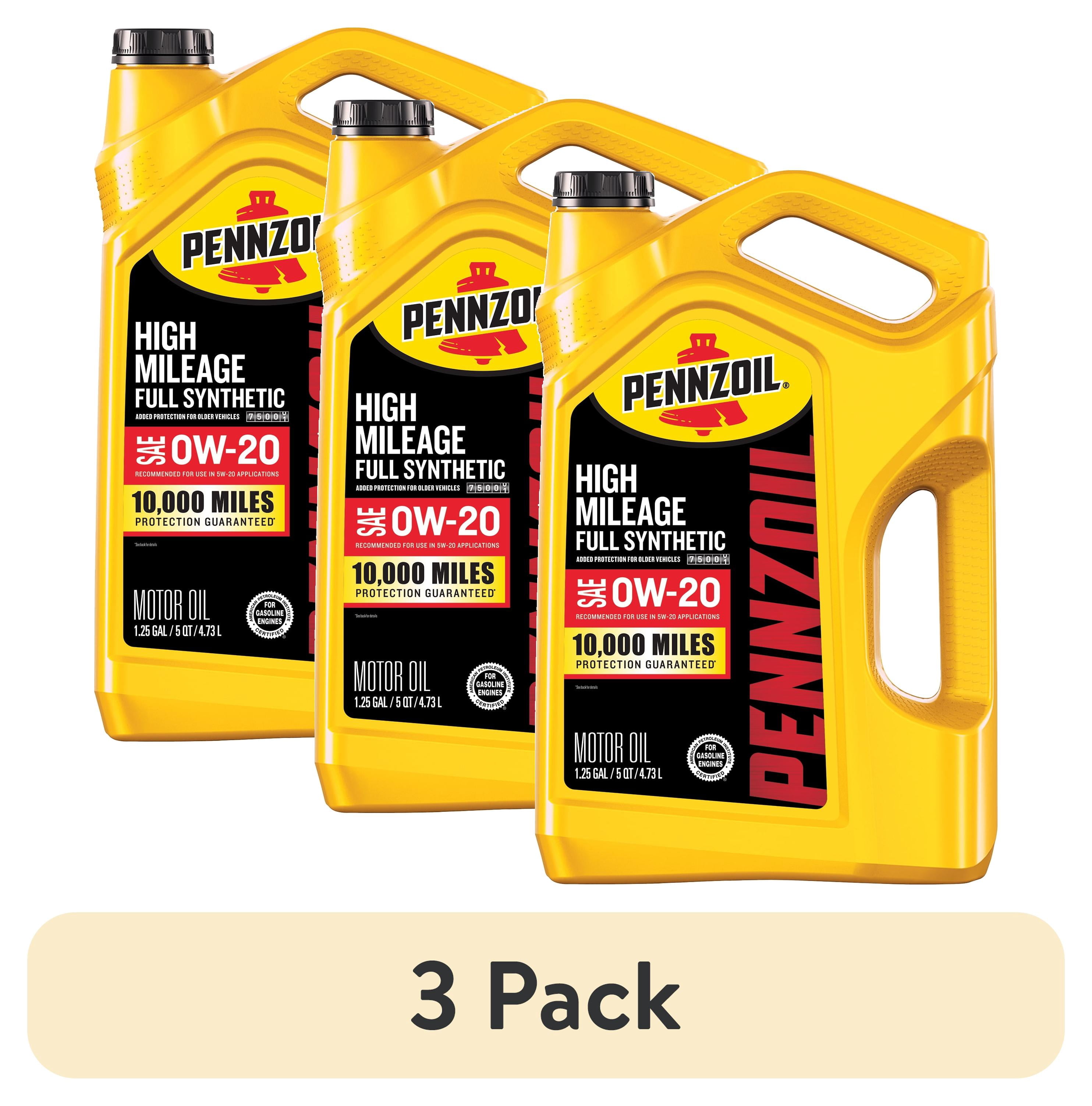 (3 pack) Pennzoil High Mileage Full Synthetic 0W-20 Motor Oil, 5 Quart