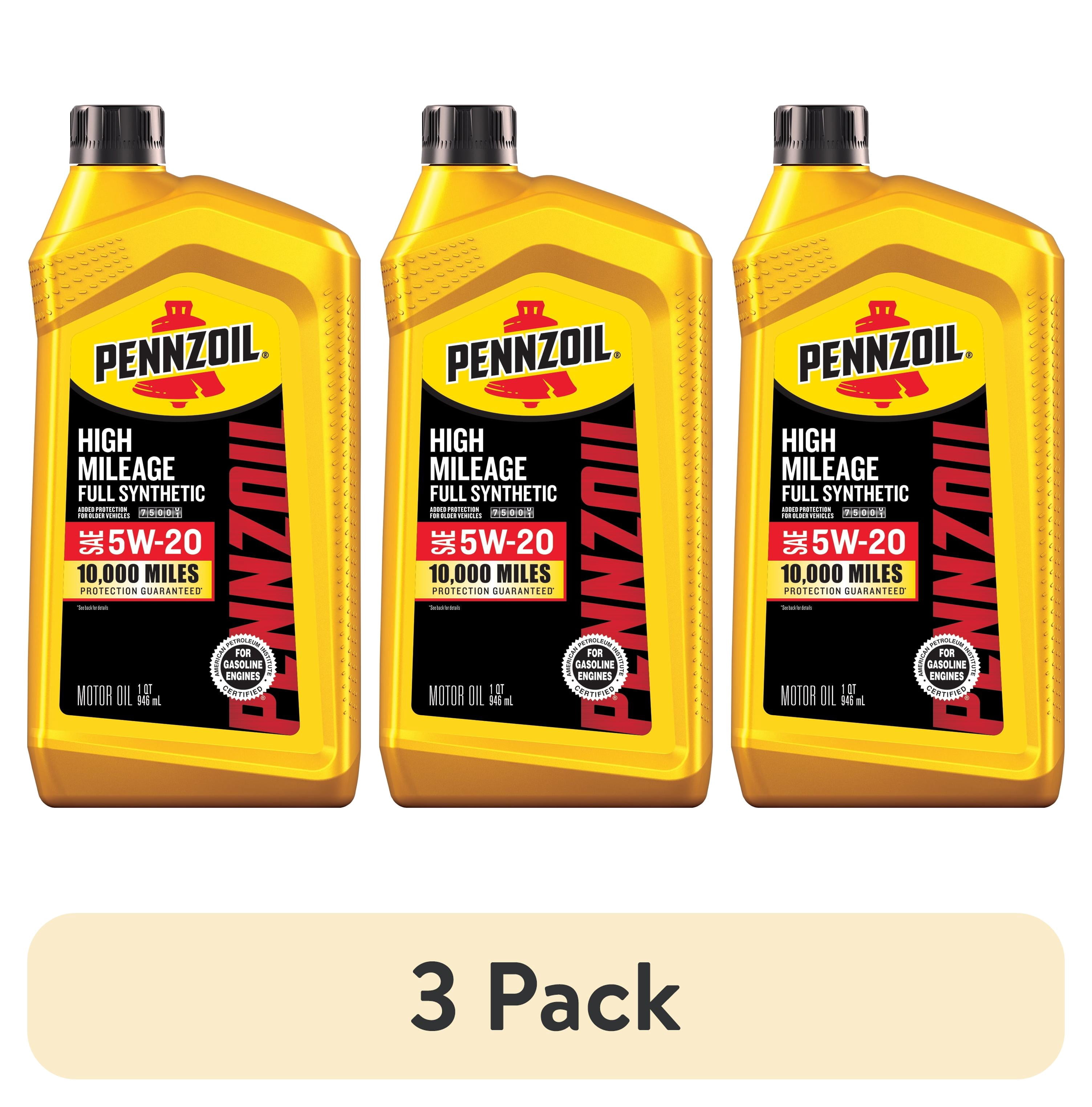 (3 pack) Pennzoil High Mileage Full Synthetic 5W-20 Motor Oil, 1 Quart