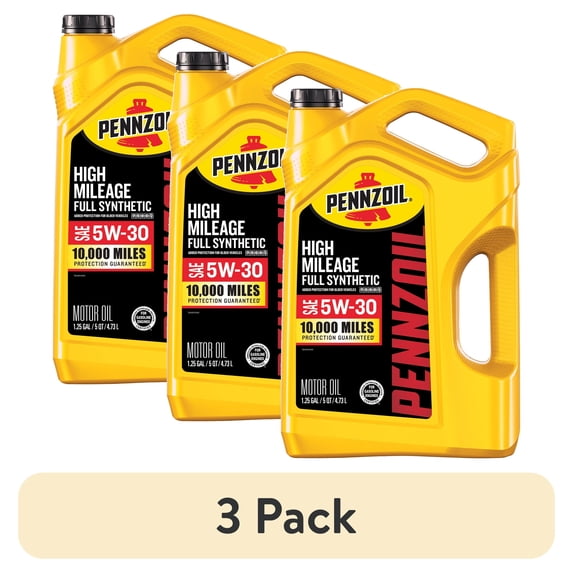 (3 pack) Pennzoil High Mileage Full Synthetic 5W-30 Motor Oil, 5 Quart