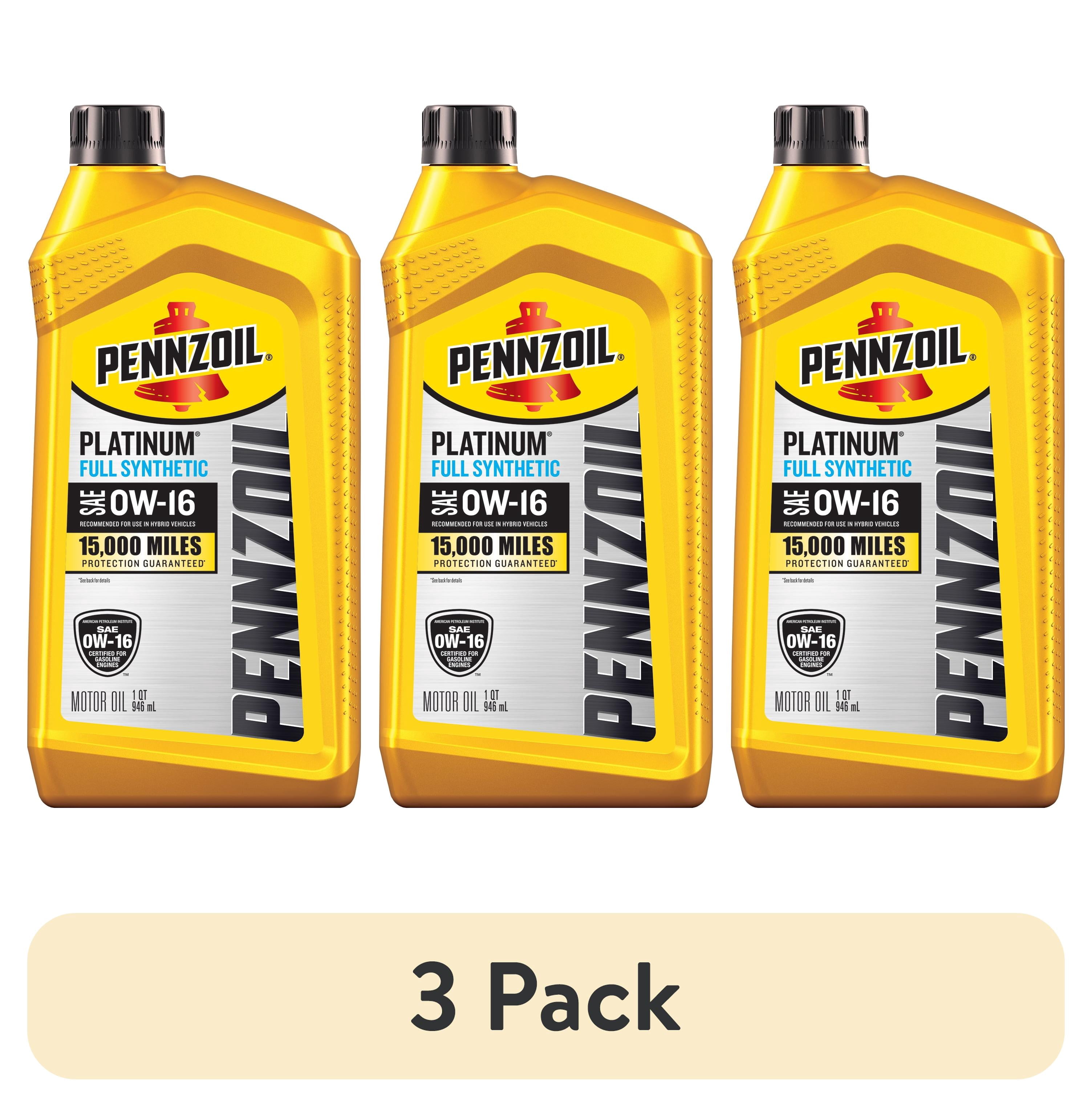(3 pack) Pennzoil Platinum Full Synthetic 0W-16 Motor Oil, 1 Quart