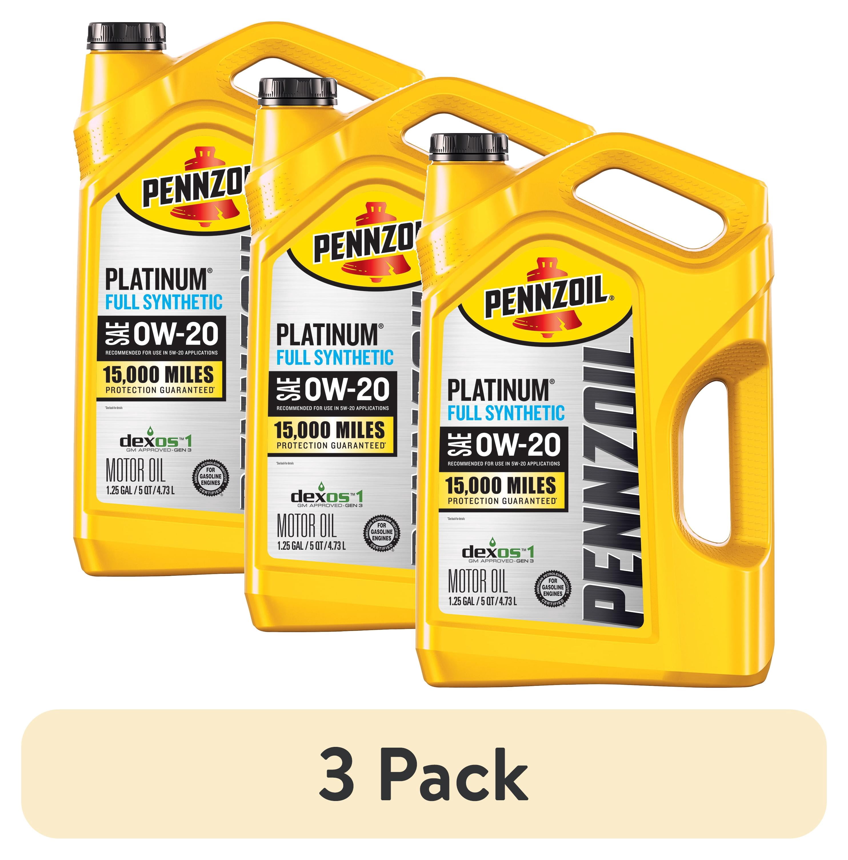 3 pack) Pennzoil Platinum Full Synthetic 0W-20 Motor Oil, 5 Quart