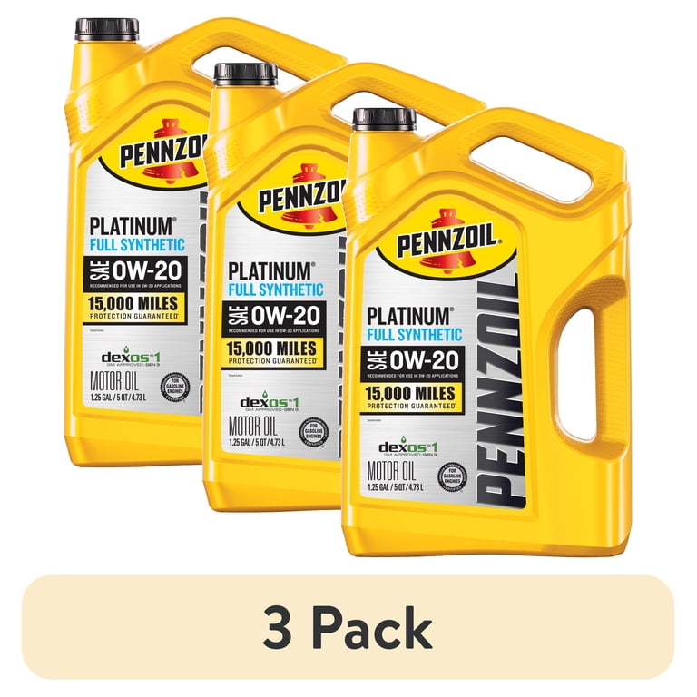 3 pack) Pennzoil Platinum Full Synthetic 0W-20 Motor Oil, 5 Quart
