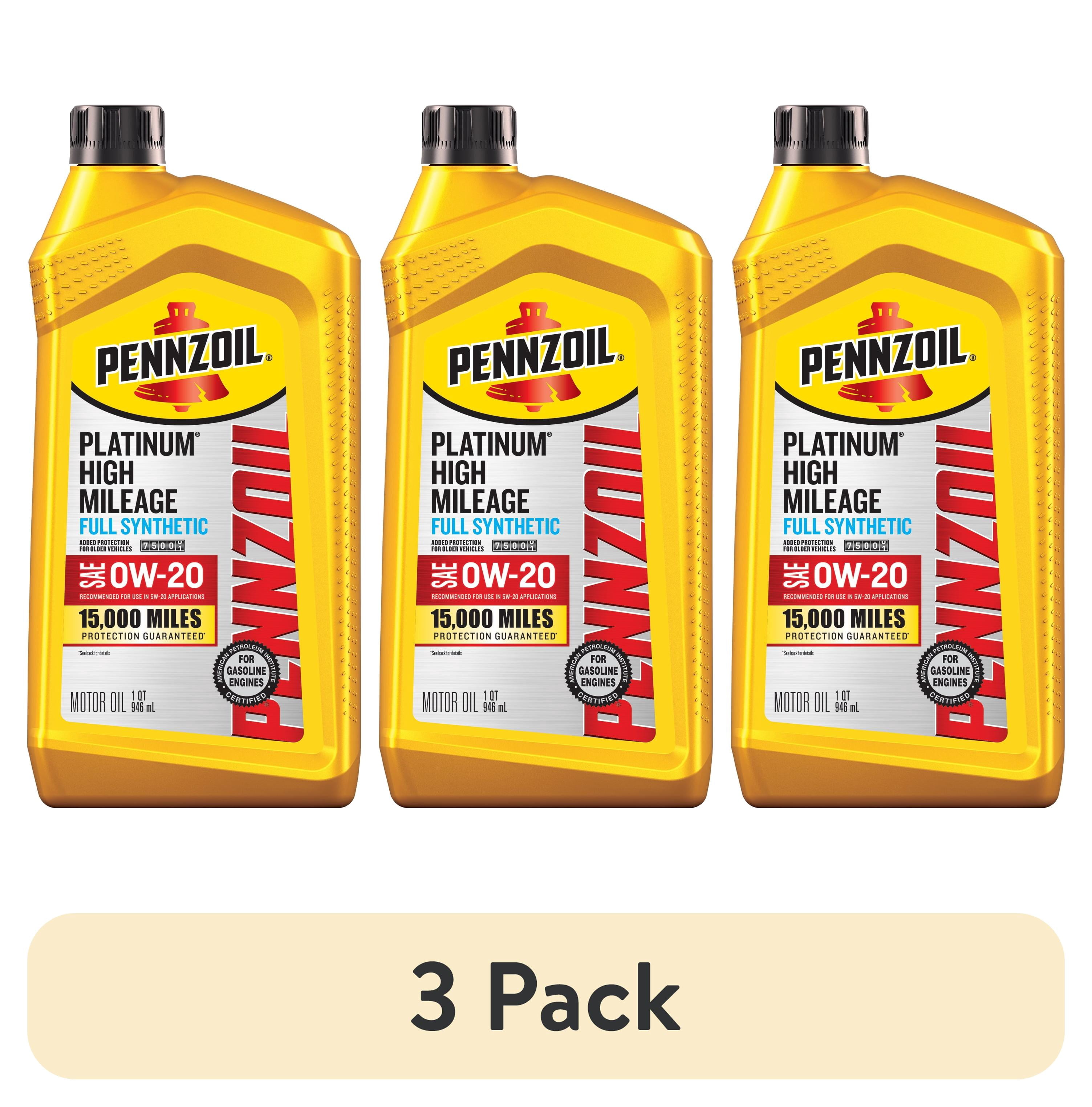(3 pack) Pennzoil Platinum High Mileage Full Synthetic 0W-20 Motor Oil, 1 Quart