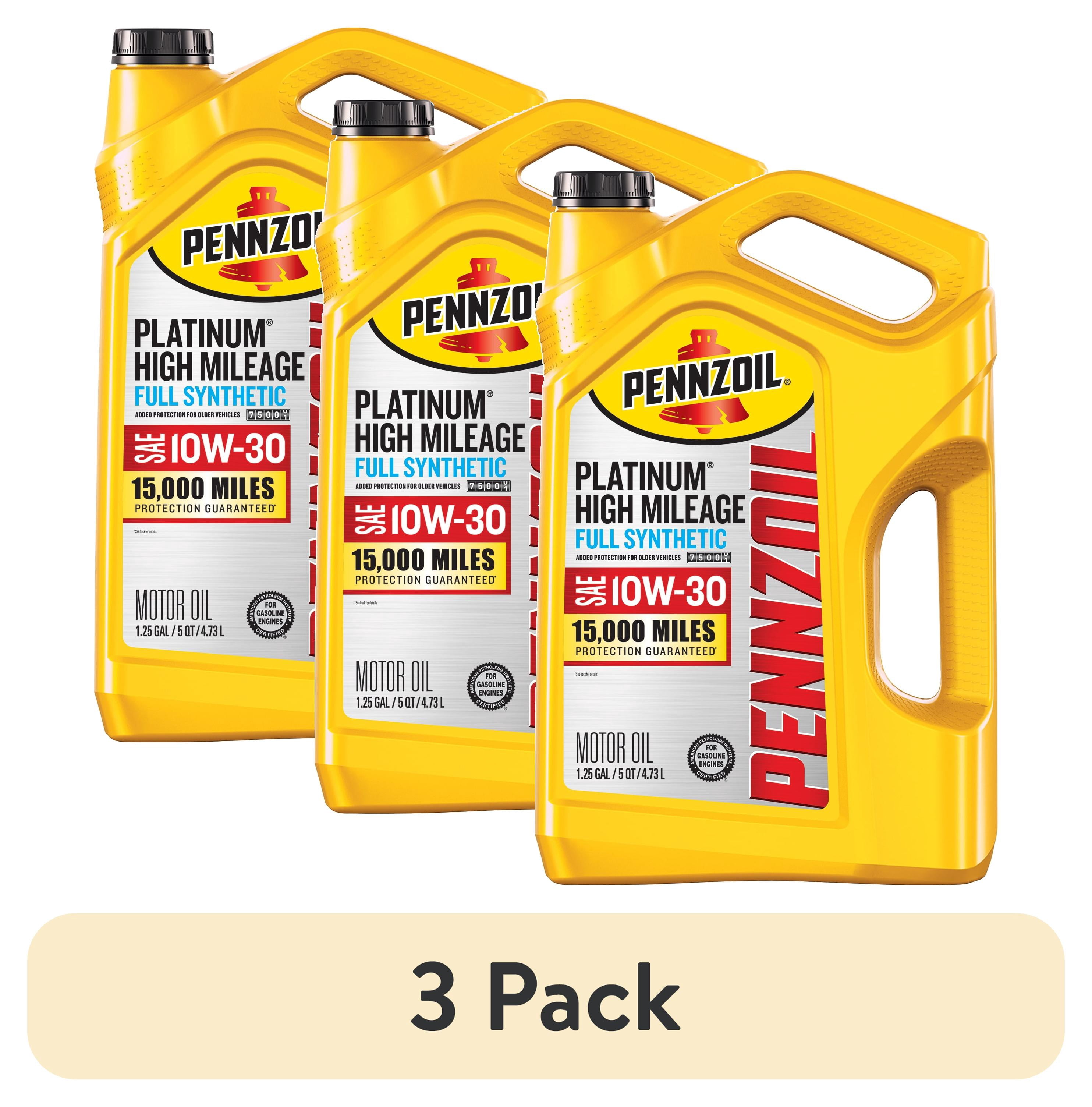 (3 pack) Pennzoil Platinum High Mileage Full Synthetic 10W-30 Motor Oil, 5 Quart