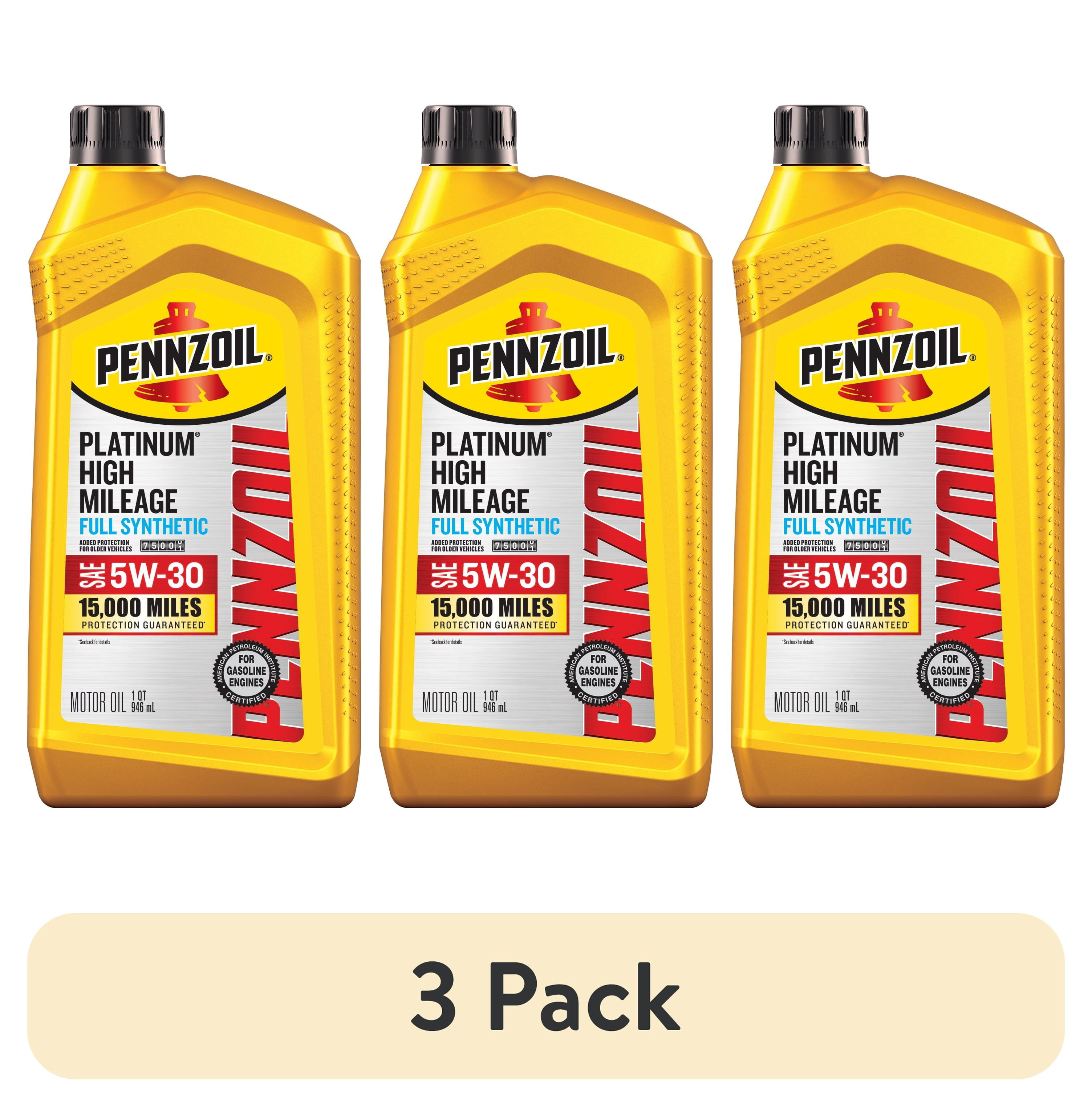 (3 pack) Pennzoil Platinum High Mileage Full Synthetic 5W-30 Motor Oil, 1 Quart