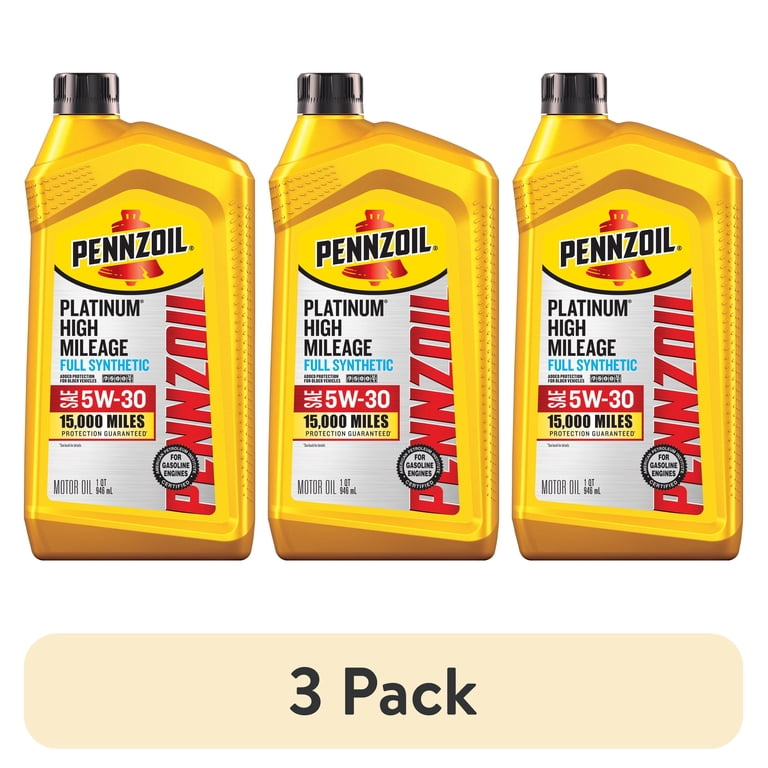 3 pack) Pennzoil Platinum High Mileage Full Synthetic 5W-30 Motor