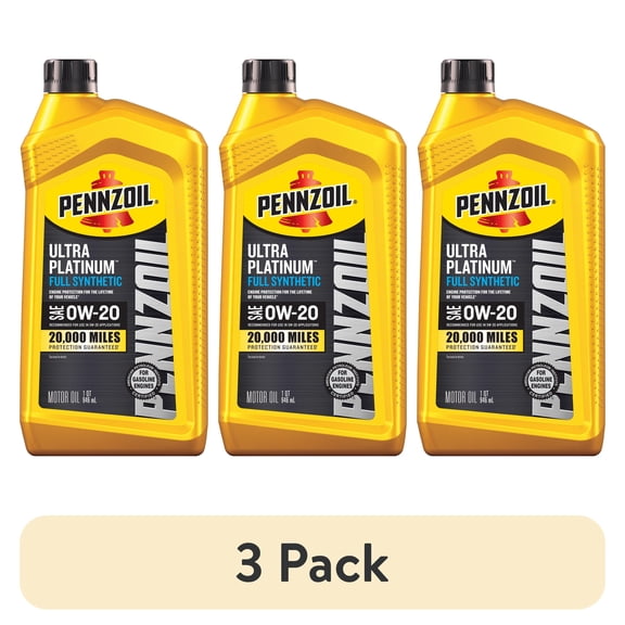 (3 pack) Pennzoil Ultra Platinum Full Synthetic 0W-20 Motor Oil, 1 Quart