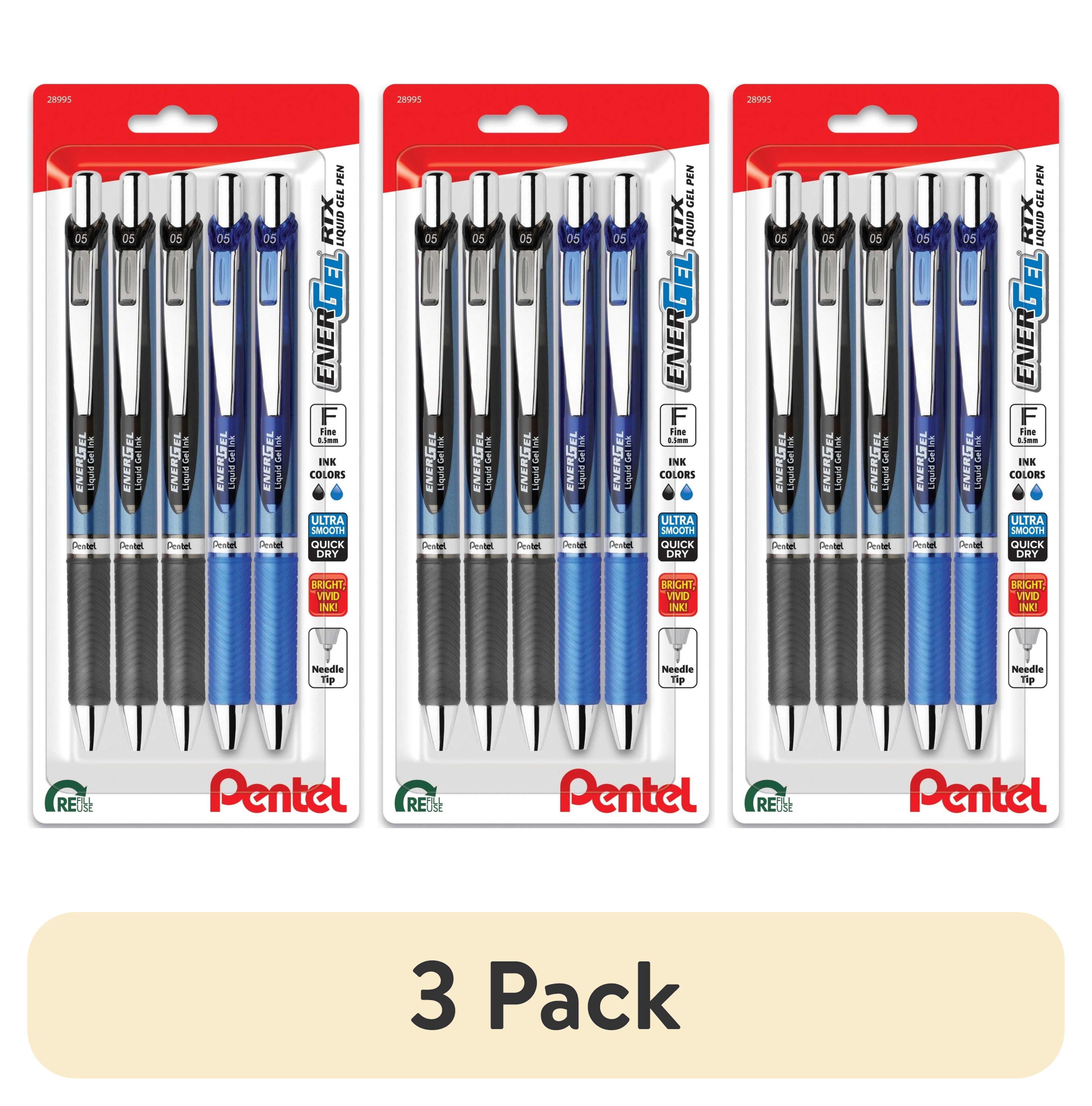 (3 pack) Pentel EnerGel RTX Liquid Ink Gel Pens, 0.5mm Fine Point, Black and Blue Ink Colors, Pack of 5 Pens