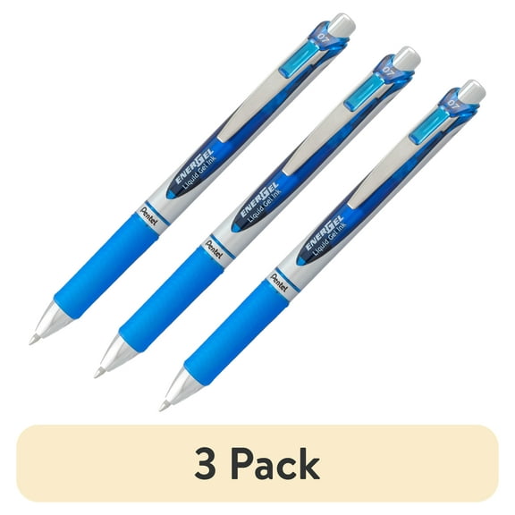 (3 pack) Pentel EnerGel RTX Gel Pen, 0.7mm Medium Metal Tip, Blue Ink