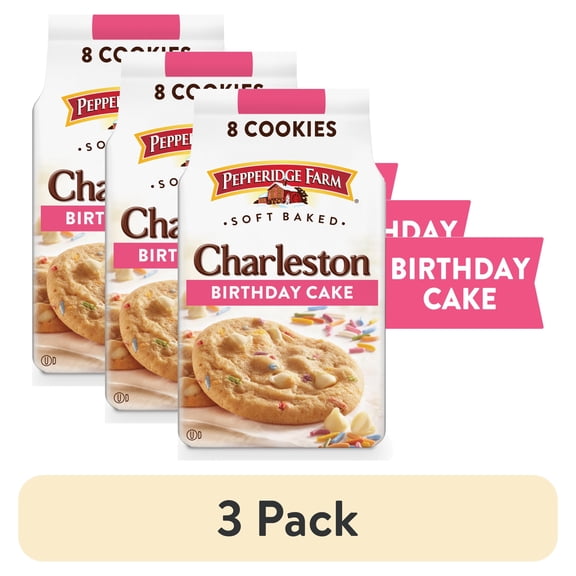(3 pack) Pepperidge Farm Charleston Birthday Cake Cookies, 8 Soft Baked Cookies, 8.6 oz. Bag