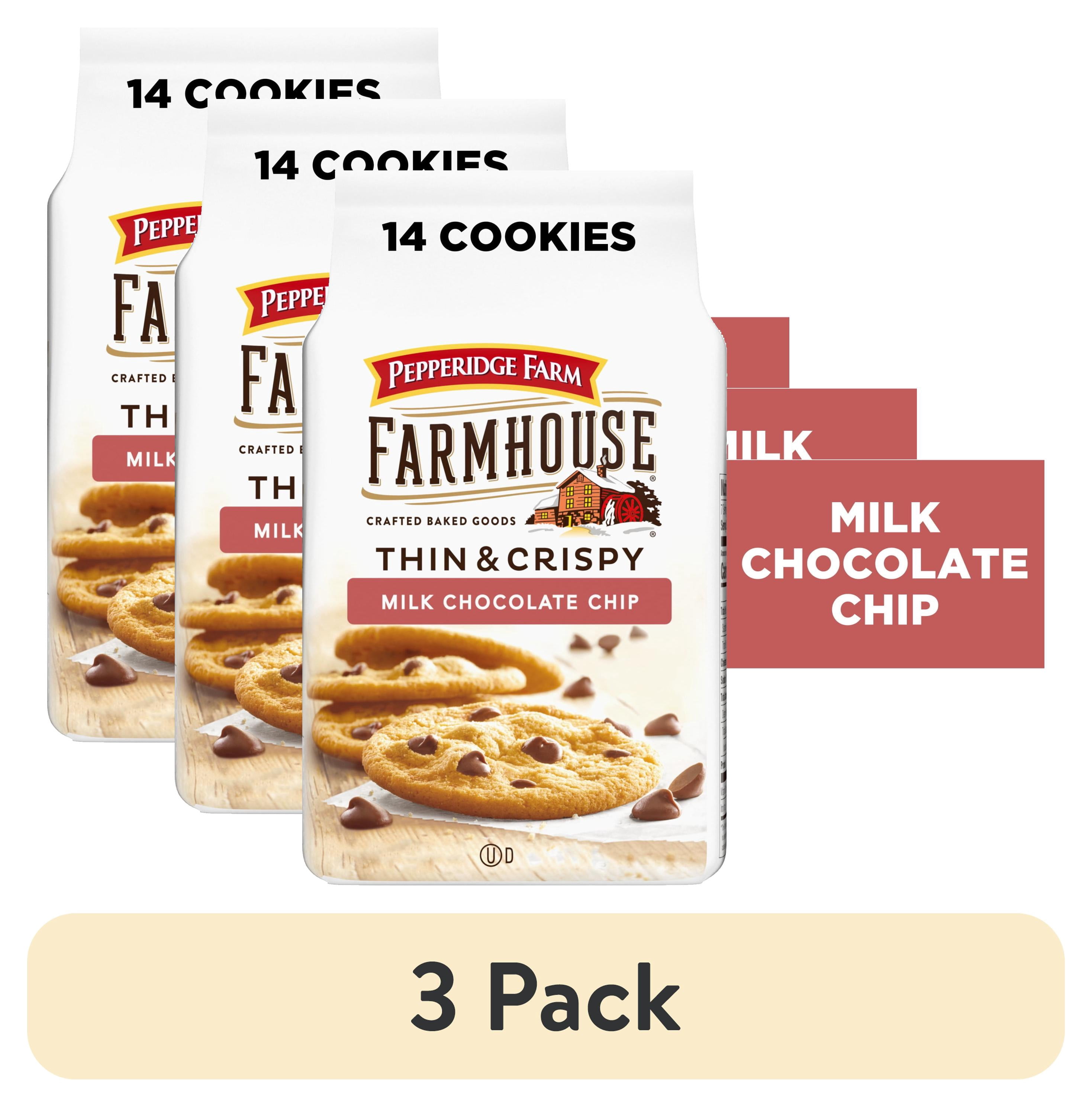 (3 pack) Pepperidge Farm Farmhouse Thin and Crispy Milk Chocolate Chip Cookies, 6.9 oz Bag (14 Cookies)