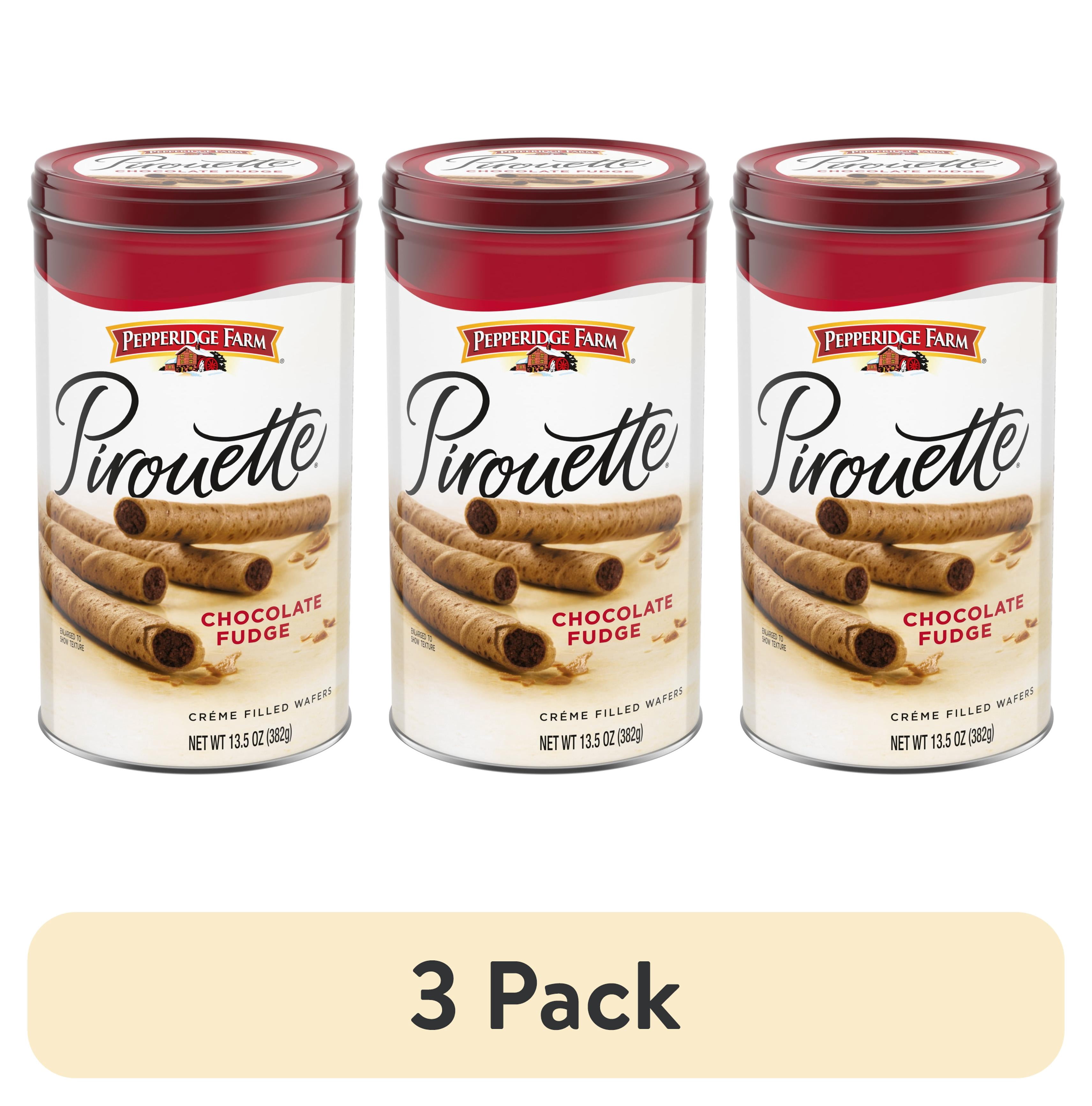 (3 pack) Pepperidge Farm Pirouette Cookies, Chocolate Fudge Créme Filled Wafers, 13.5 oz Tin