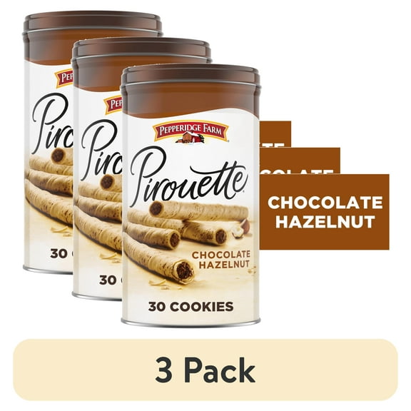 (3 pack) Pepperidge Farm Pirouette Cookies, Chocolate Hazelnut Créme Filled Wafers, 13.5 oz Tin