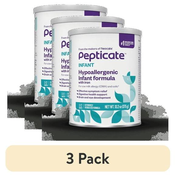 (3 pack) Pepticate Baby Formula, Hypoallergenic Powdered Infant Formula for Cow Milk Allergy, with Omega 3 DHA, ARA, Iron & Prebiotics, 13.2oz