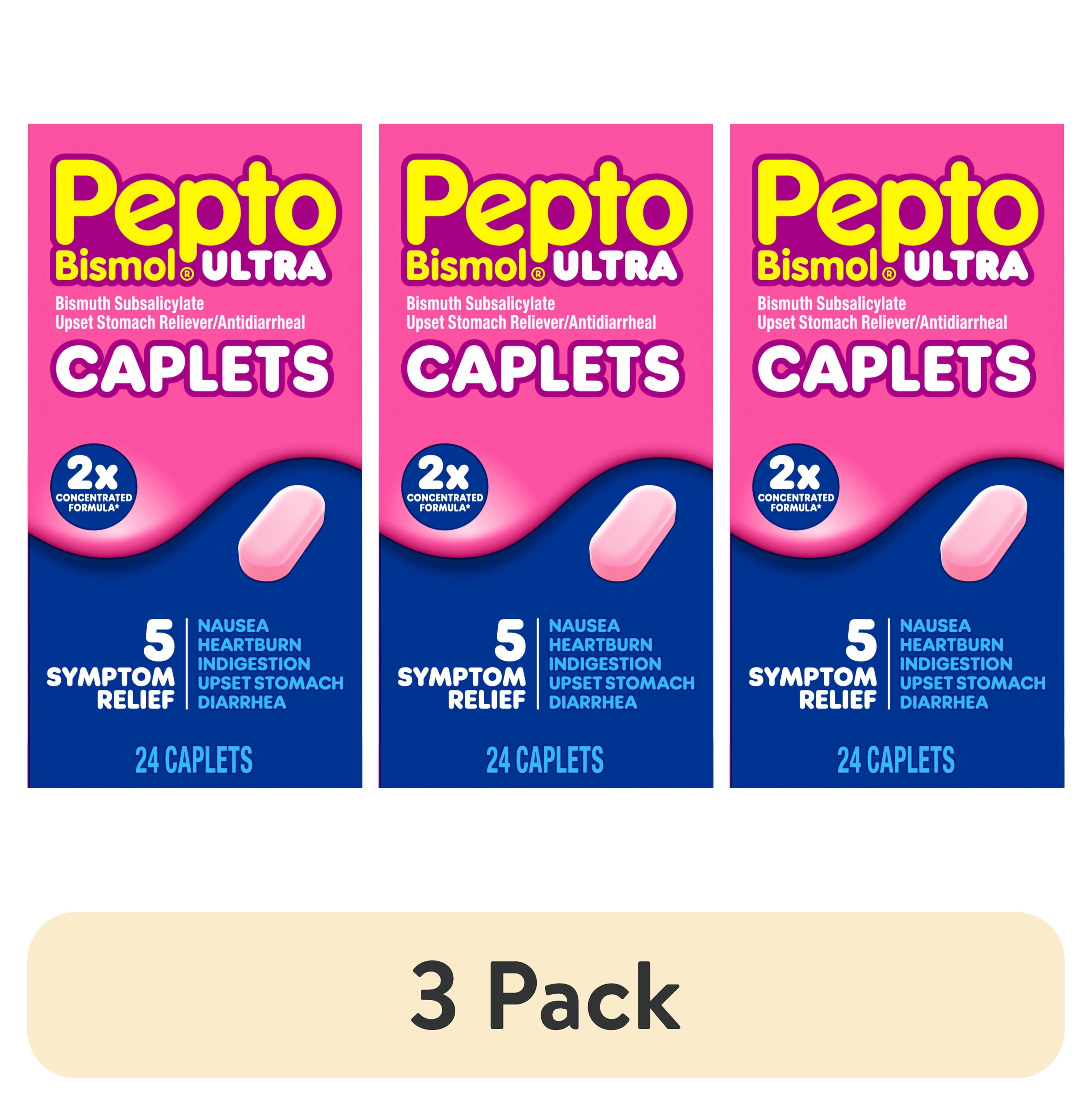 (3 pack) Pepto Bismol ULTRA Caplets, Upset Stomach Relief, Stomach Relief, Anti-Diarrheal, 24 Count