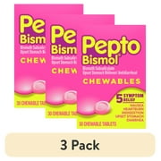 (3 pack) Pepto Bismol Chewable Tablets, Indigestion and Anti-Diarrhea Stomach Relief, Original, 30 Count