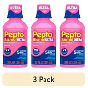 (3 pack) Pepto Bismol Ultra 5 Symptom Stomach Relief Liquid, Original, 12 oz