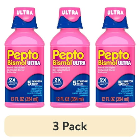 (3 pack) Pepto Bismol ULTRA Liquid, Upset Stomach Relief, Stomach Relief, Anti-Diarrheal, 12 Fl oz