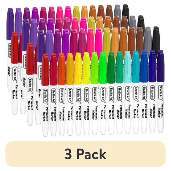 (3 pack) Permanent Markers, Shuttle Art 30 Colors Fine Point Assorted Colors Permanent Marker Set, Works on Plastic,Wood,Stone,Metal and Glass for Adult Coloring Doodling Marking