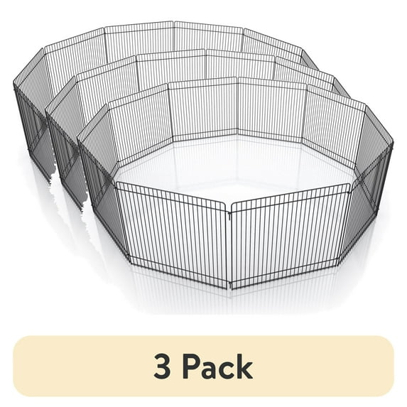 (3 pack) Pet Champion Small Animal Wire Playpen, Black, 9in Tall, 32in Diameter