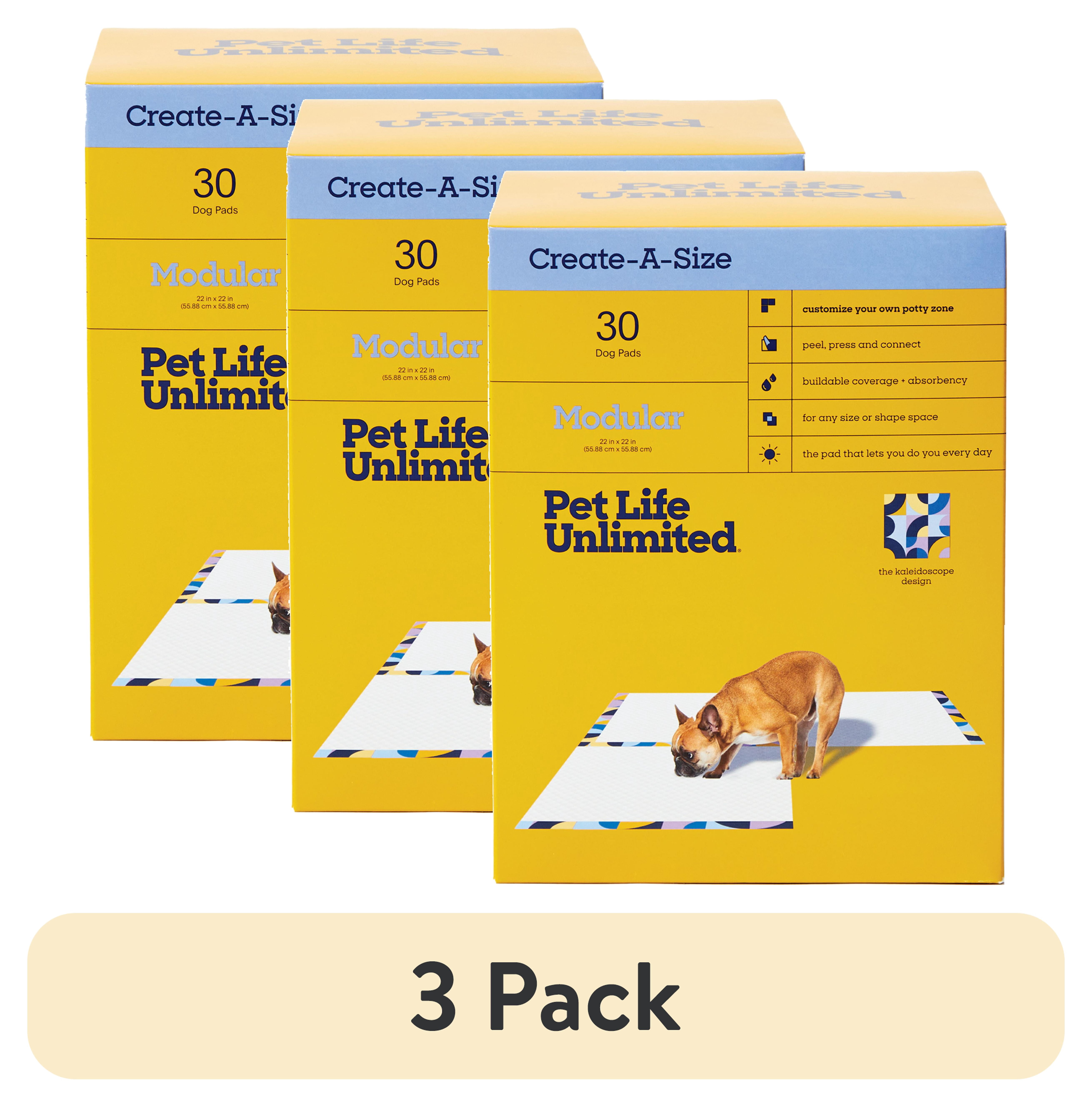 (3 pack) Pet Life Unlimited Create-a-Size Modular Dog Pads, Large, 30ct