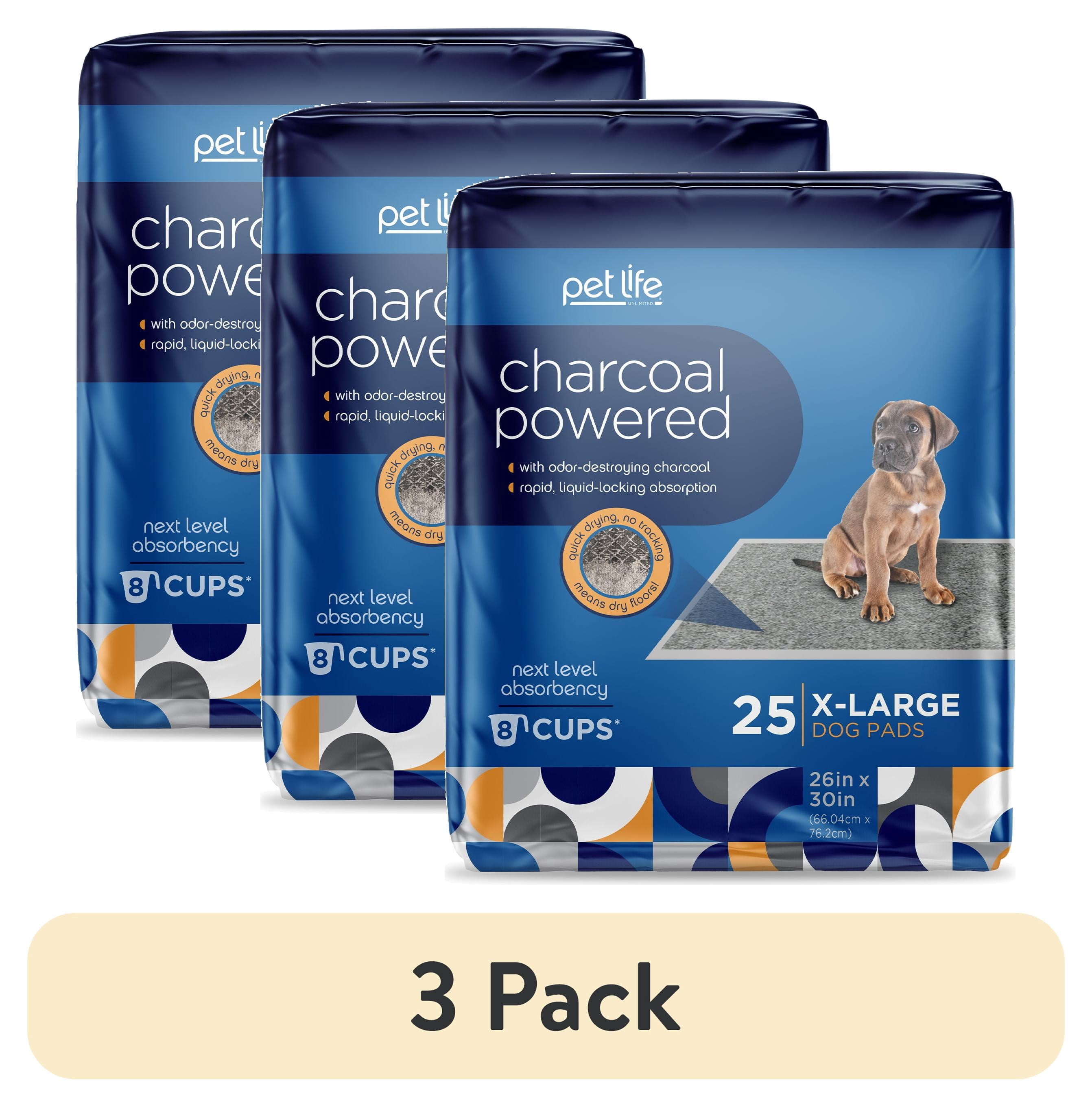 (3 pack) Pet Life Unlimited Dog Pads, Charcoal, XL, 25ct