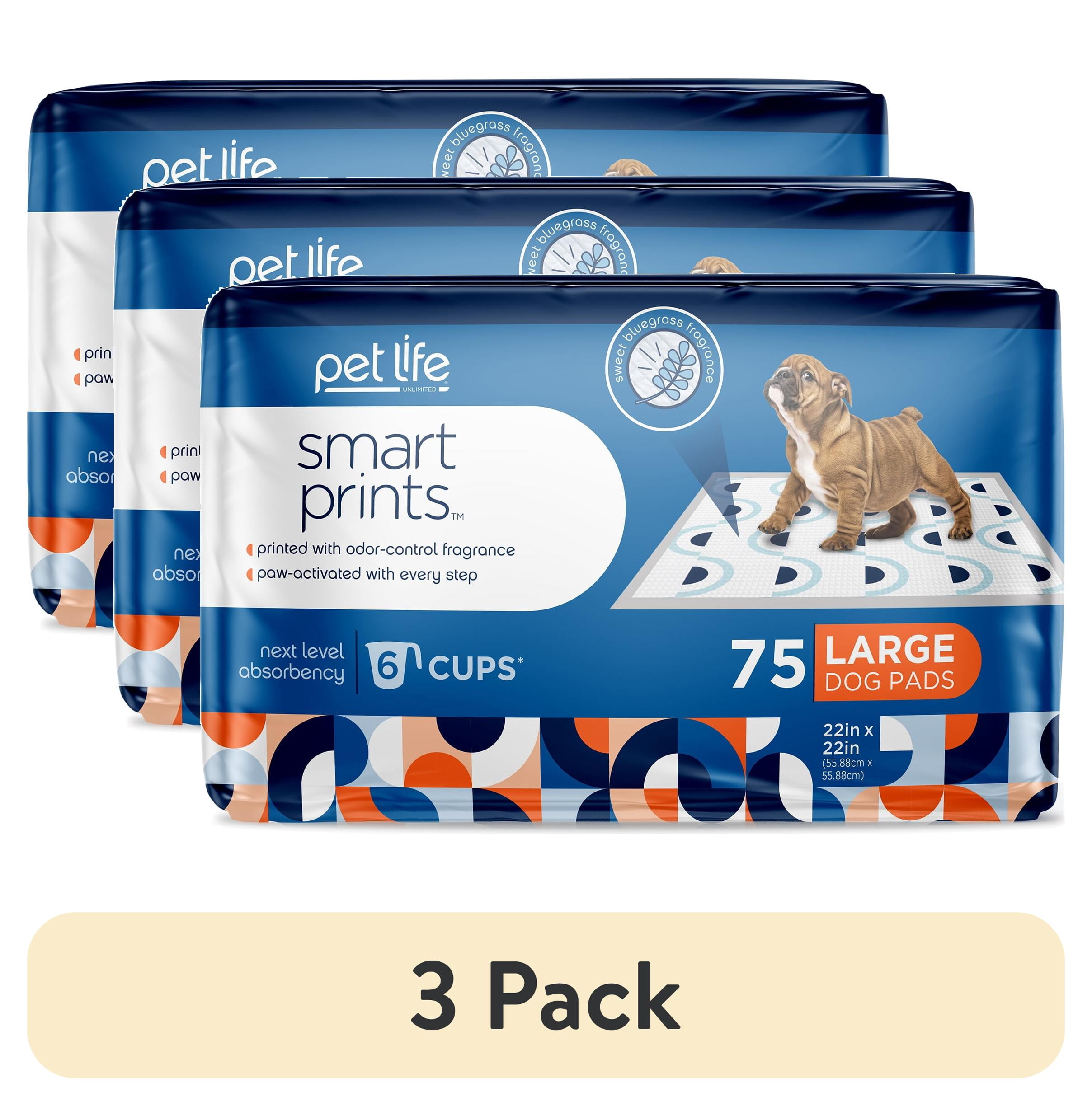 (3 pack) Pet Life Unlimited Dog Pads, Smart Prints, Large, Sunshine & Rainbows Print, 75ct